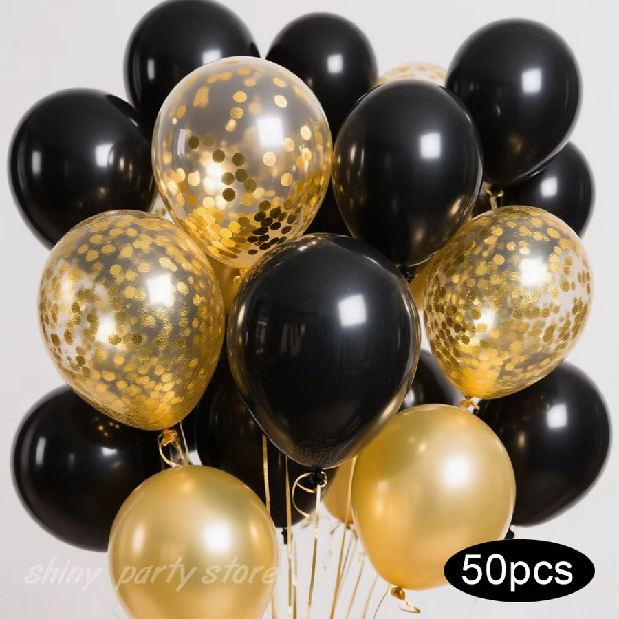 Glitzer-Ballon-Set in Schwarz und Gold für Hochzeiten, Geburtstage und Junggesellinnenabschiede, 30,48 cm Durchmesser - Bild 2