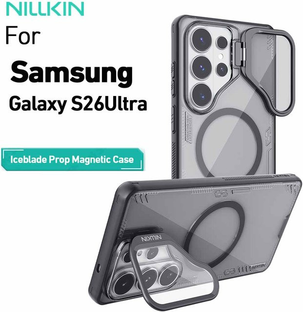 Nillkin Iceblade Prop Magnetische Hülle für Samsung Galaxy S26 Ultra in Grau mit bio-basiertem Objektivschutz und stoßfester Rückabdeckung - Bild 1