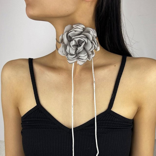 Halskette Satin-Rosen, grau, Damen - Bild 1