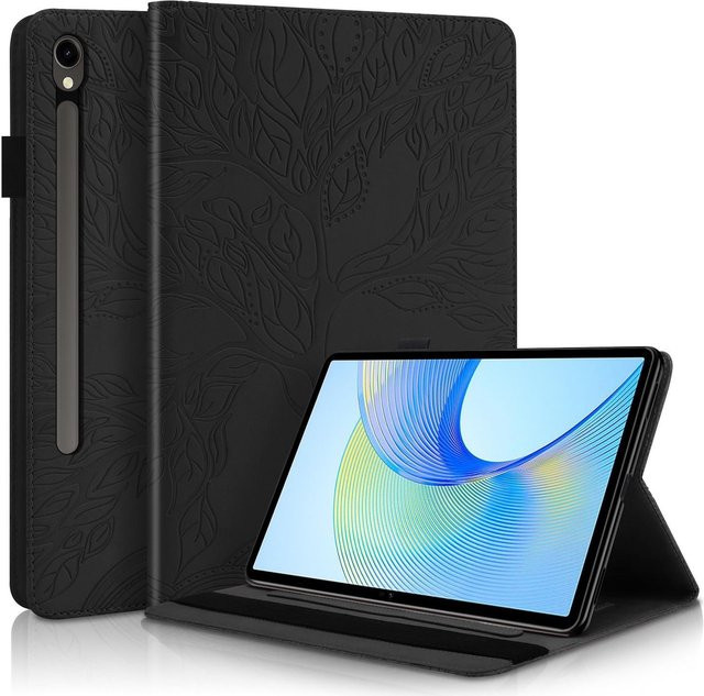 Samsung Galaxy Tab S10 FE Plus Kunstleder Tasche mit Baum-Design in Schwarz - Bild 1