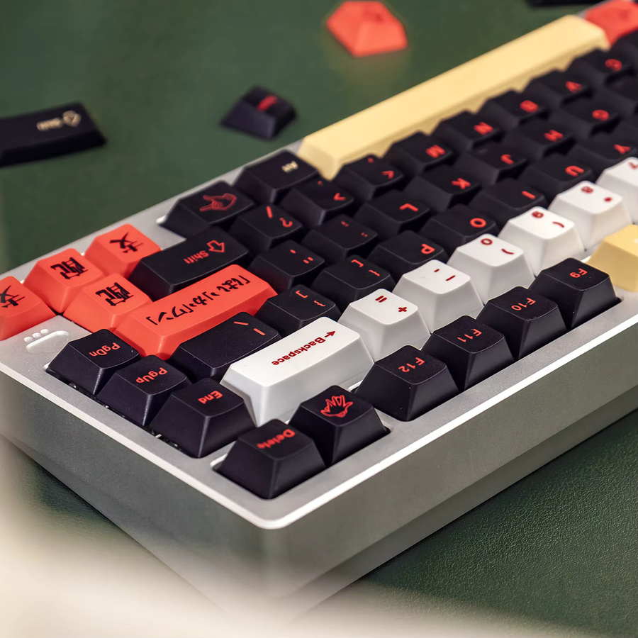 Venit Keys PBT-Tastenkappen-Set mit Kirschprofil und Farbsublimation für mechanische MX-Tastaturen, 129 Tasten, Schwarz-Rot - Bild 4