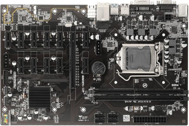 Intel B250 BTC-12P Motherboard in Schwarz mit 2 DDR4-Speichersteckplätzen, 11 PCI-E 1X-Steckplätzen und VGA+DVI-Anschlüssen für LGA1151 - Bild 1
