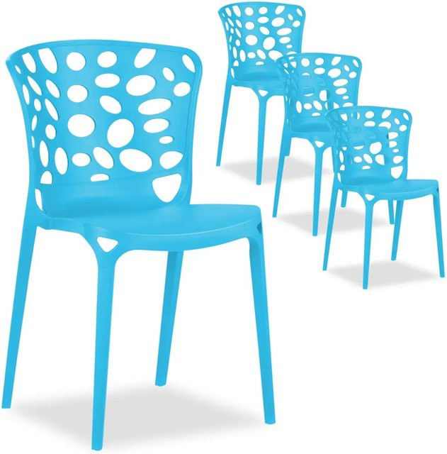 Homestyle4u Gartenstuhl 4er Set Blau aus Polypropylen stapelbar und UV-beständig - Bild 1