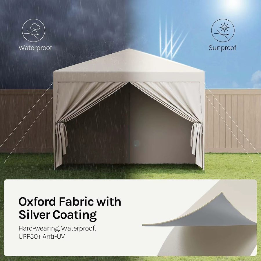 WOLTU Pavillon beige, faltbares Gartenzelt mit UV-Sonnenschutz und wasserdichter Überdachung, B/T/H: 300 x 300 x 258 cm - Bild 3