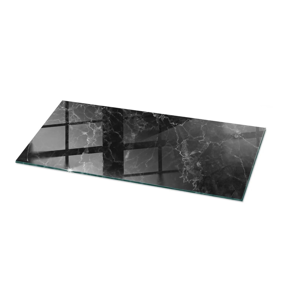 Tulup Tischplatte aus Glas mit geädertem Marmormuster in Schwarz, B/T: 125 x 50 cm - Bild 2