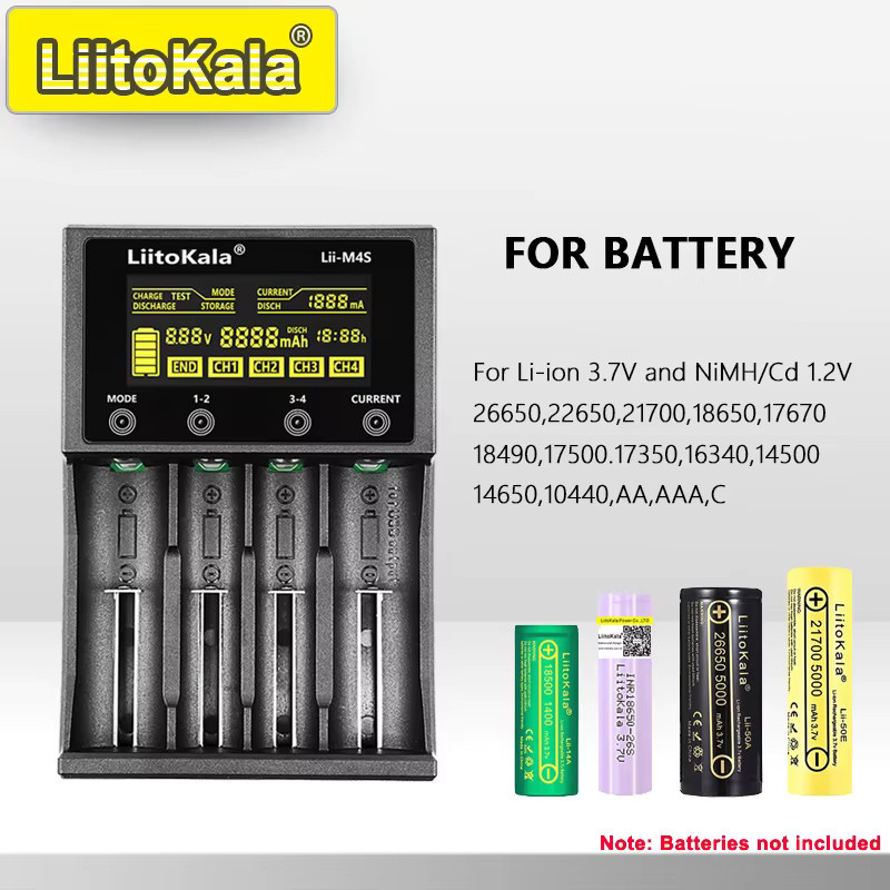 LiitoKala Lii-M4/M4S Smart Charger 4-Slot Schnellladegerät mit LCD-Display für Li-Ion und Ni-MH Akkus in Schwarz - Bild 5