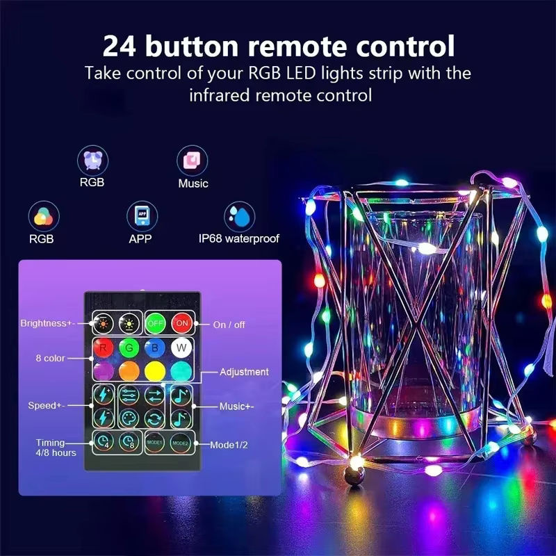 VENUSWING Smart LED RGBIC Lichterkette mit Bluetooth APP-Steuerung, Wasserdicht, USB-Betrieb, Multicolour für Party und Dekoration - Bild 5