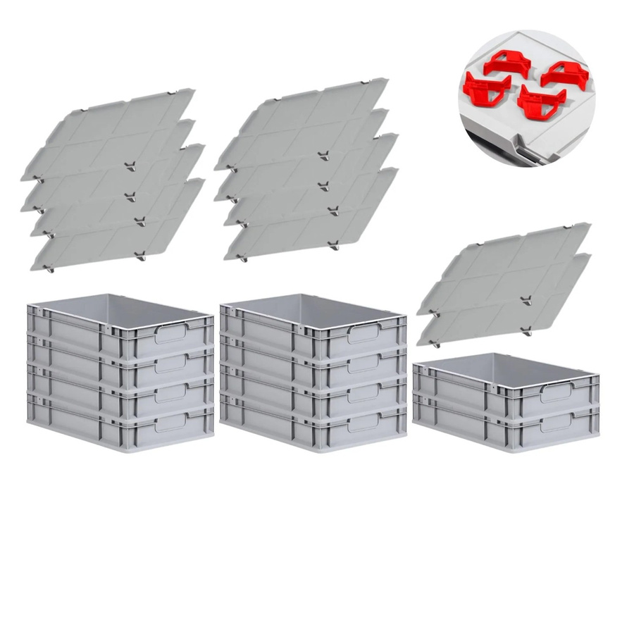 PROREGAL Spar Set mit 10x Eurobox Nextgen Economy in Rot mit Auflagedeckeln und Schiebeschnappverschlüssen, H x B x T: 12 x 40 x 60 cm, 23 Liter - Bild 2