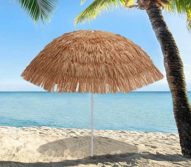 Sonnenschirm Hawaii im Hula Hula-Style mit Fransen und Erdspieß in Braun-Beige inklusive Tragetasche - Bild 1