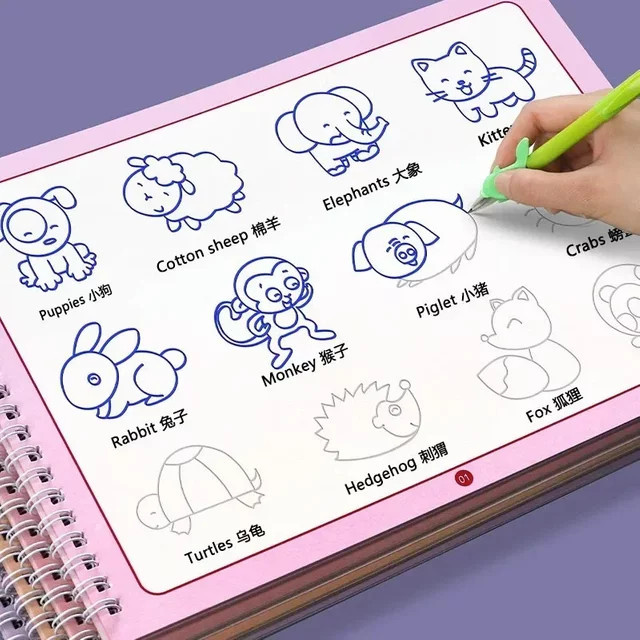 3D Groove Wiederverwendbares Montessori-Schreiblernbuch für Kinder mit Tiermotiven in Mehrfarbig - Bild 1