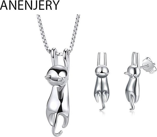 ANENJERY Schmuck-Set Halskette und Ohrringe, Silber, Damen - Bild 1
