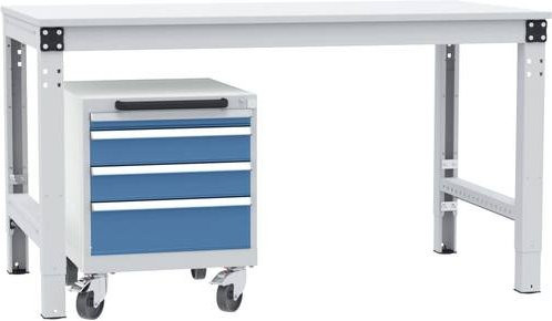 Manuflex BASETEC Schubfachschrank SP1193.5007 mobil, brillantblau RAL 5007, Stahl, 4 Schubfächer, Nutzhöhe: 40 cm - Bild 1