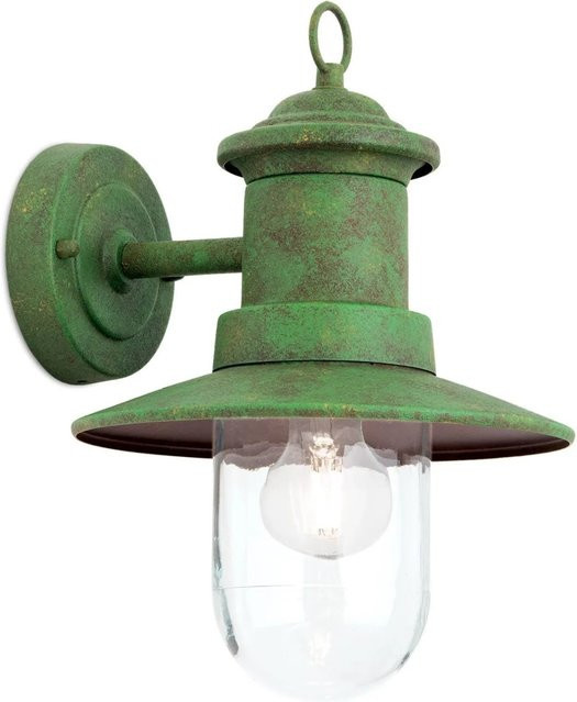 Orion Leuchten Außen Wandleuchte Vintage Grün mit Glaselement, B/H: 22 x 32 cm, E27, 60W, IP44 - Bild 1