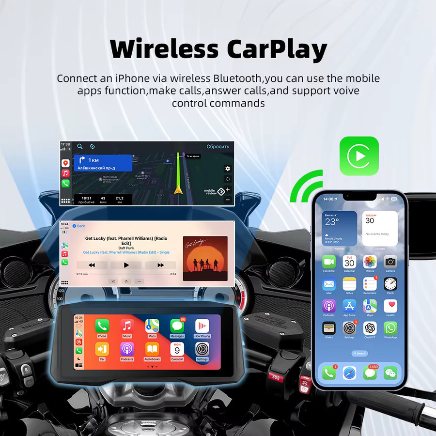EKIY 7-Zoll tragbares digitales Motorrad-Armaturenbrett mit Wireless CarPlay, Android Auto und GPS-Navigation sowie TPMS in Schwarz - Bild 4