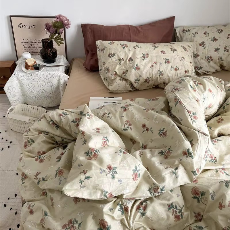 DZQ Bettwäsche-Set mit Blumenmuster im Vintage-Stil, Beige, B/H: 150 x 200 cm - Bild 2