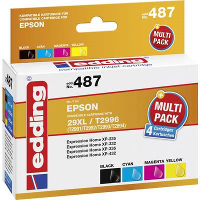Edding EDD-487 Druckerpatronen Set für Tintenstrahldrucker, 4 Stück, Farben: Schwarz, Cyan, Magenta, Gelb - Bild 1