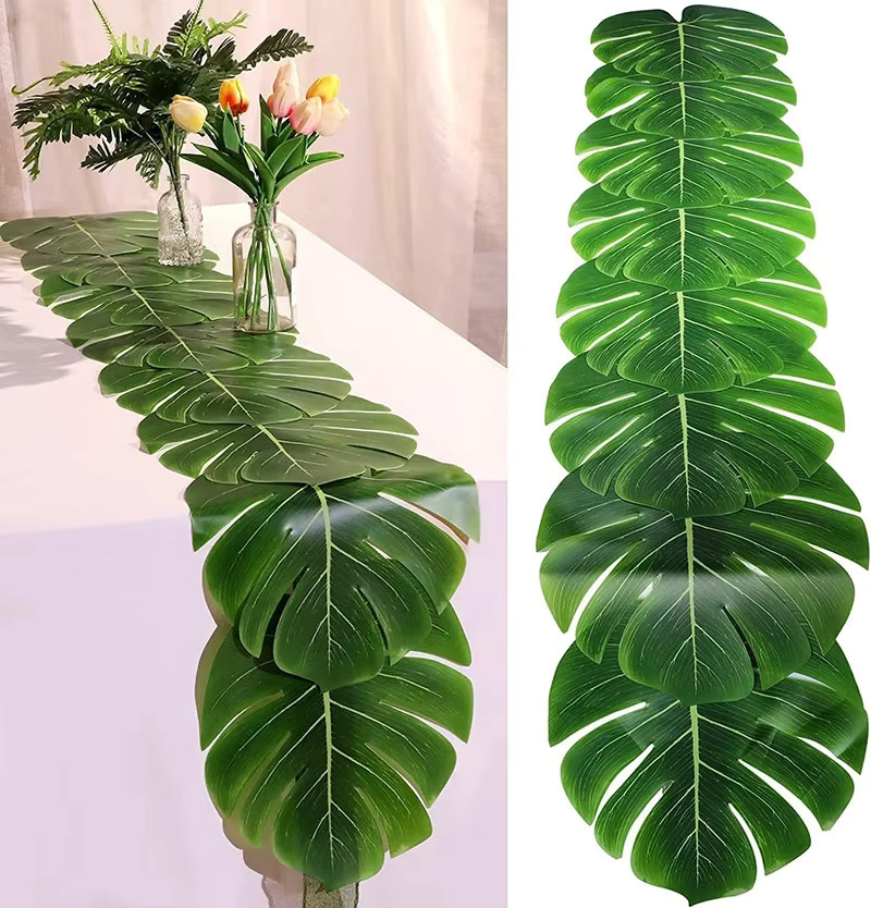 12 Stück künstliche tropische Palmblätter von YONGSNOW in Grün aus Seide für Hawaii, Luau, Strand und Hochzeitsdekoration - Bild 4