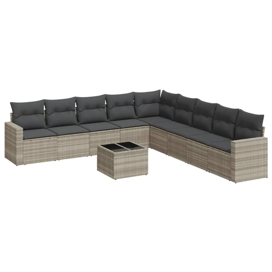 vidaXL 10-tlg. Garten-Sofagarnitur in L-Form aus Poly-Rattan mit Kissen in Hellgrau - Bild 2