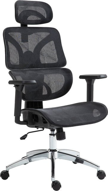 CLP Bürostuhl Deshler ergonomischer Schreibtischstuhl mit Kopfstütze, Armlehnen und Rollen in Schwarz und Weiß aus Stoff - Bild 1