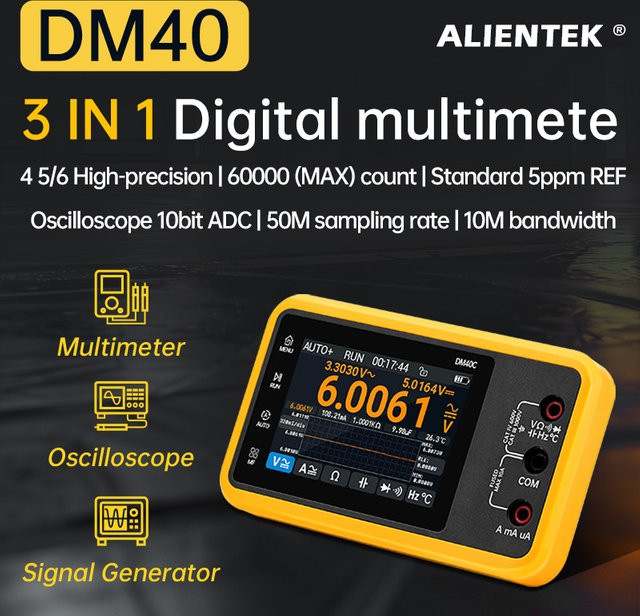 ALIENTEK DM40 3-in-1 Digital-Multimeter mit Oszilloskop und Signalgenerator, Gelb - Bild 1