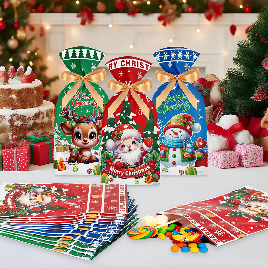PATIMATE Weihnachts-Geschenktüten mit Kordelzug aus Papier für Weihnachtsdekoration und Kekse - Bild 1