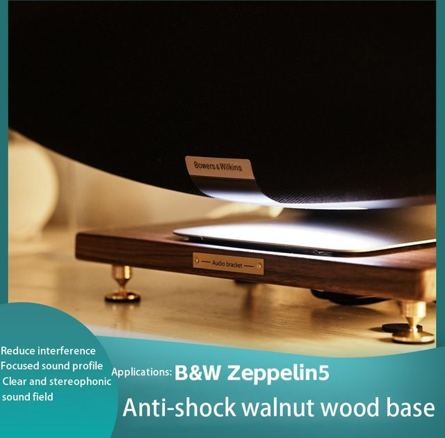CHANGELIN HiFi Audio Anti-Vibrations-Basis aus Walnussholz in Braun mit Metallspikes und Isolatorfüßen für B&W Zeppelin 4/5/6 - Bild 1