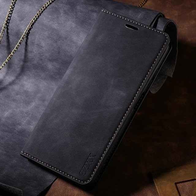 JGG Leder-Brieftasche mit Magnetverschluss und Kartensteckplätzen für Samsung Galaxy S24 Ultra, S23, S22, S21, S20 und weitere Modelle, Farbe: Schwarz - Bild 1