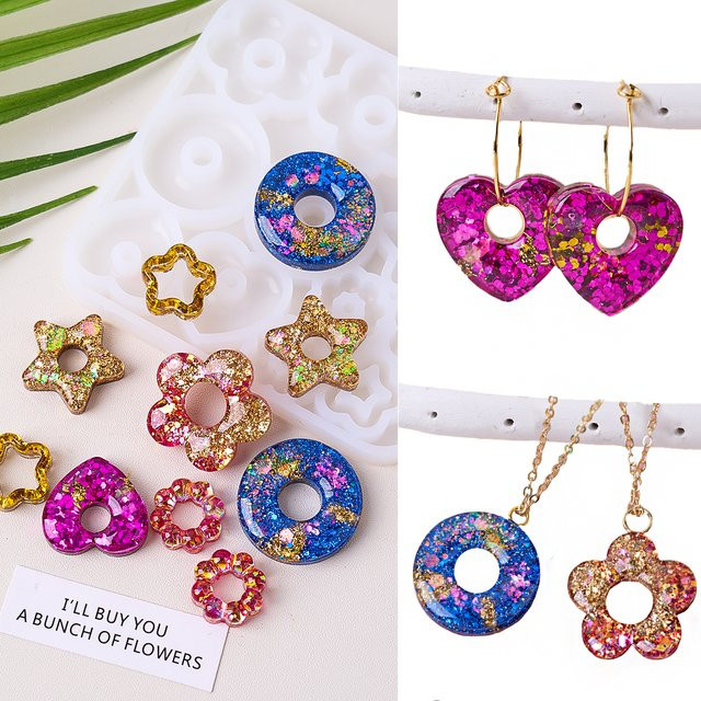 UDOCOOL Silikonform Set für Schmuckherstellung mit 3D Anhänger Ohrringen und Ringen in Multicolour für UV-Epoxidharz - Bild 1