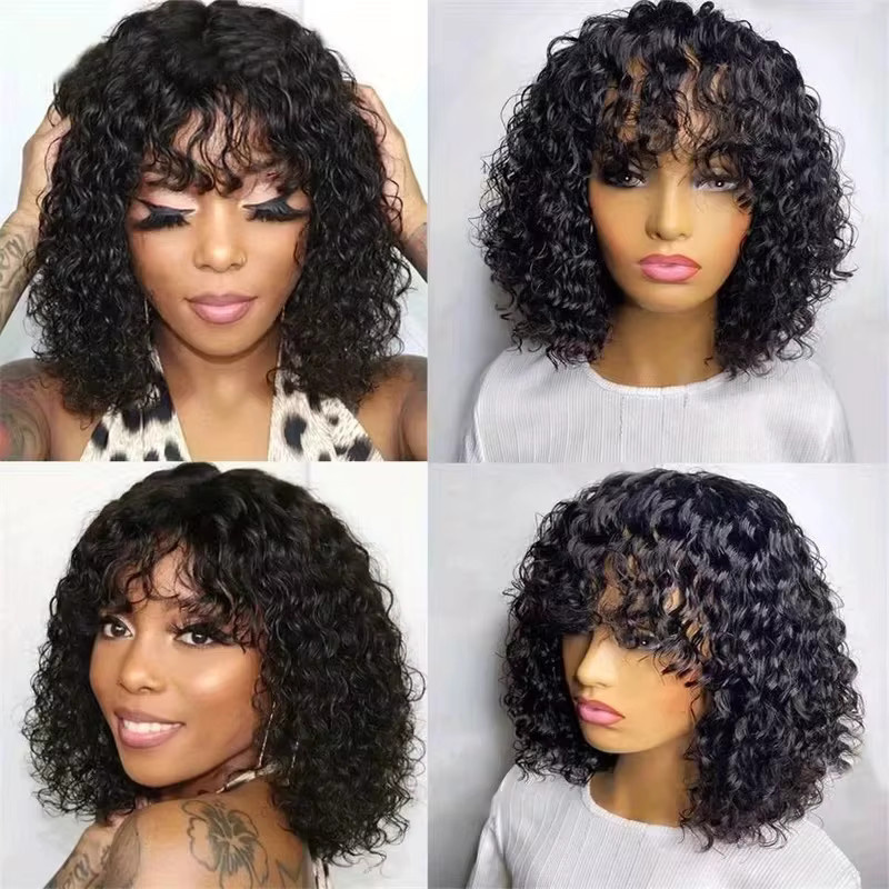 OYM HAIR Echthaar-Perücke, kurzer Bob mit Pony, schwarz, Damen - Bild 4