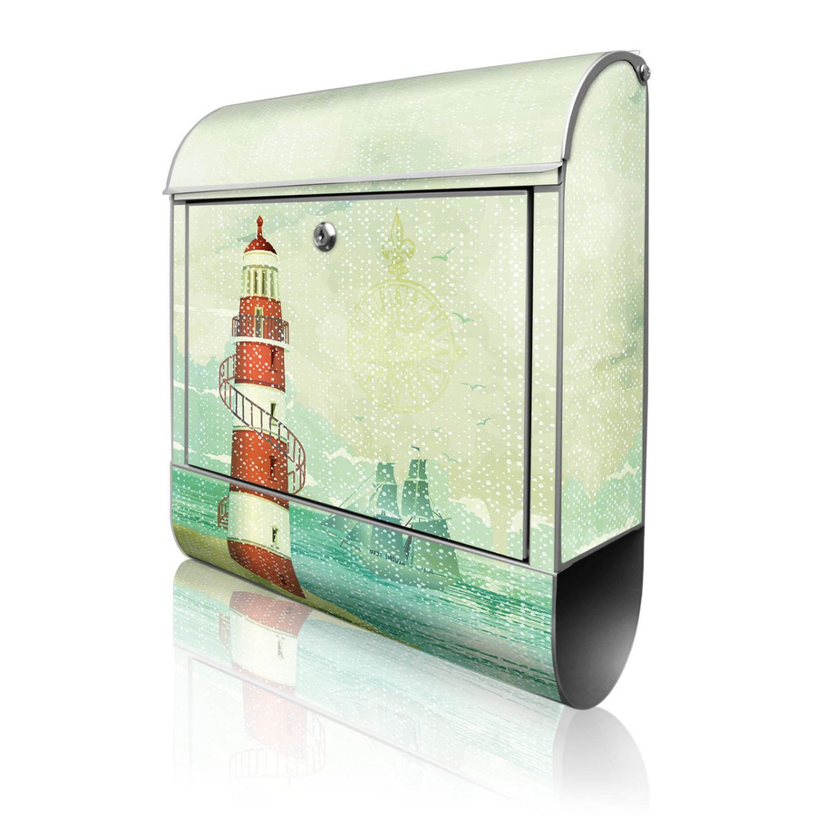 Banjado Briefkasten groß Silber mit Leuchtturm-Motiv und Zeitungsfach, B/H/T: 38 x 47 x 13 cm - Bild 1