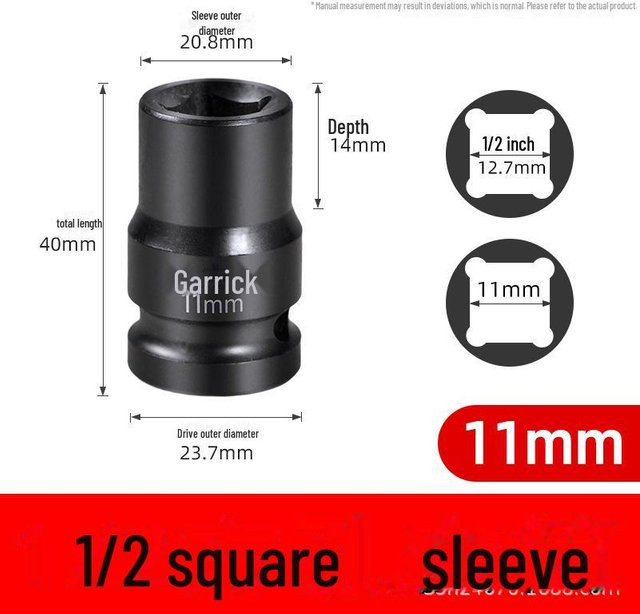 GearUp AutoMoto Stecknusshülse mit Vierkantkopf und zwei äußeren Vierkantlöchern, 1/2 Zoll, Schwarz, Chrom-Vanadium-Stahl - Bild 1