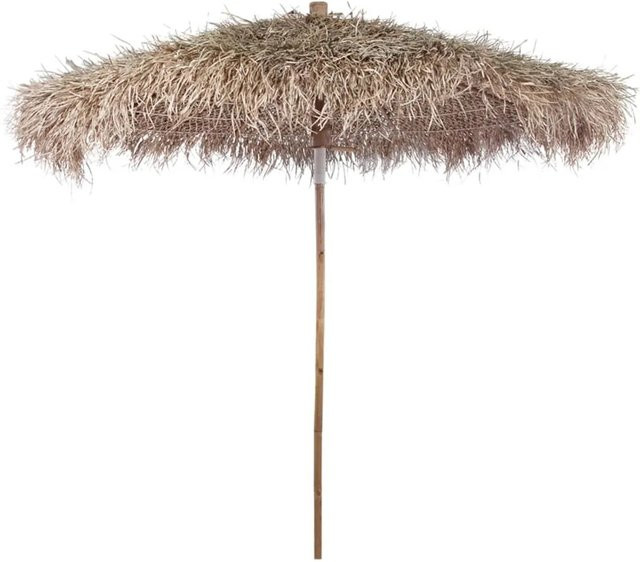 furnicato Bambus-Sonnenschirm mit Bananenblatt-Dach in Braun und Beige, Durchmesser: 210 cm - Bild 1