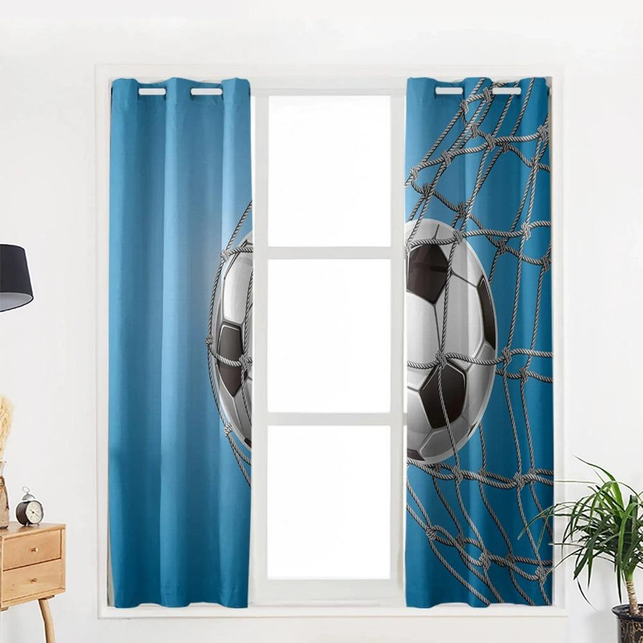 Yiran Furniture Fußball Vorhänge für Kinder in Blau, 2er-Set mit Ösen, halbtransparent, B: 60 cm, H: 50 cm pro Panel - Bild 2