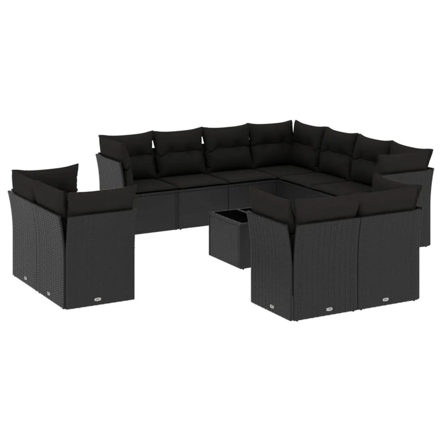 vidaXL 12-tlg Garten-Sofagarnitur in U-Form aus Poly-Rattan mit Kissen und Stauraum, Schwarz - Bild 2