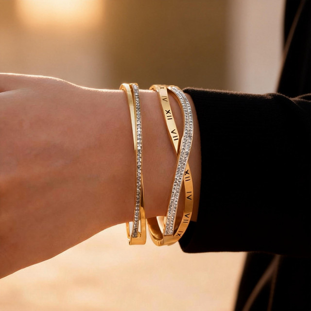 Meaeguet Armreif Edelstahl, Gold, Zirkonia, Damen - Bild 1