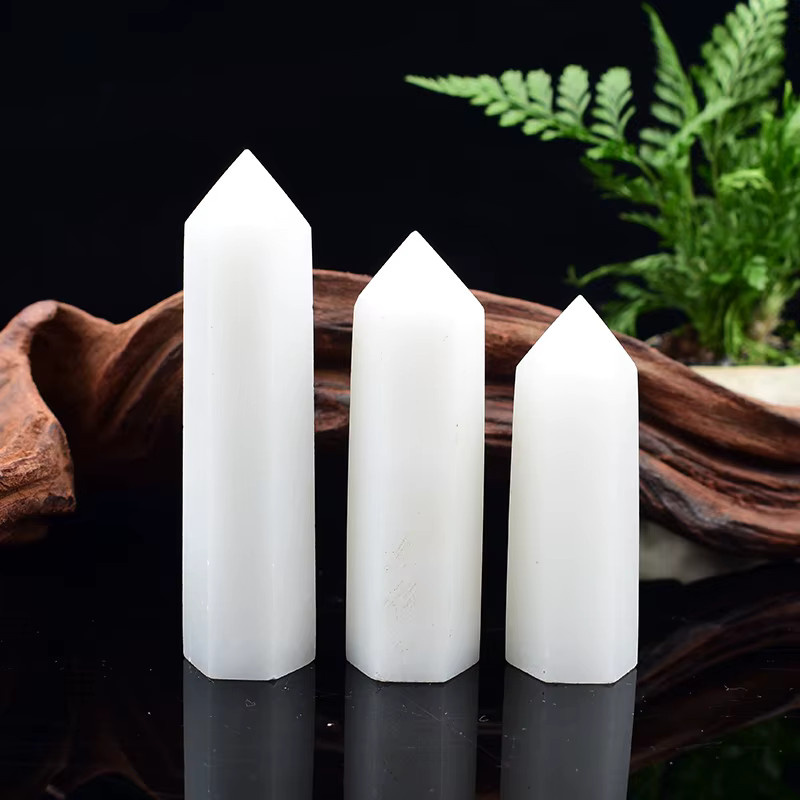 RYCRYSTAL Weißer Marmor Obelisk aus natürlichem Kristall in sechseckiger Form für Meditation und Energiearbeit - Bild 4