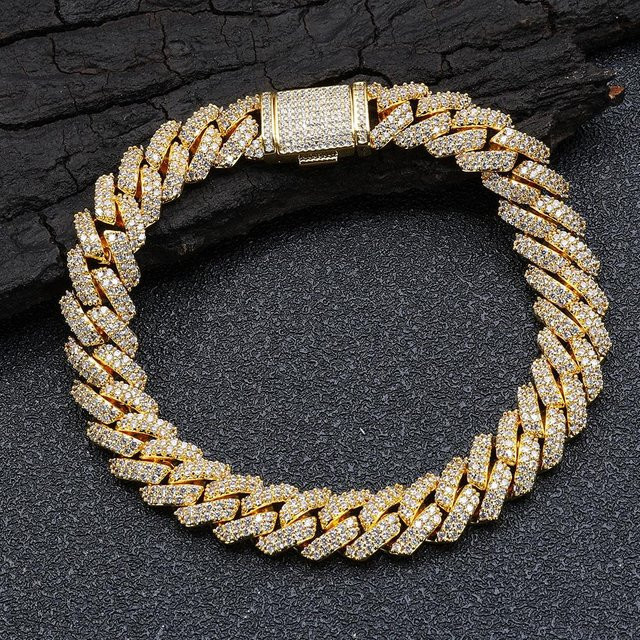 YIRAN Halskette Miami Cuban Link Doppelreihe, 14k vergoldet, Zirkonia, Unisex - Bild 1
