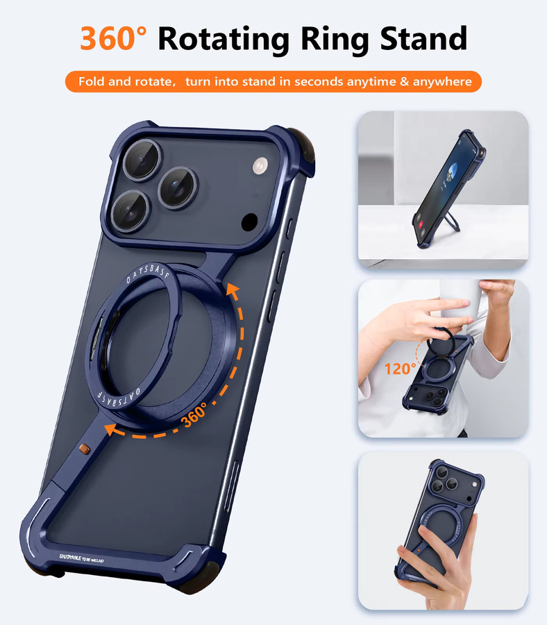 Eary Z-Form Schutzhülle für iPhone 17 Pro Max mit 360 Grad drehbarem magnetischem Ständer in Schwarz oder Blau - Bild 2