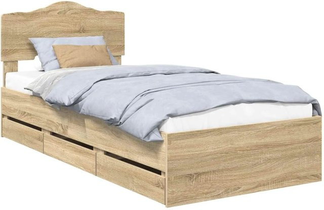 vidaXL Bettrahmen Sonoma-Eiche mit Schubladen aus Holzwerkstoff, B/T/H: 100 x 200 x 90 cm - Bild 1