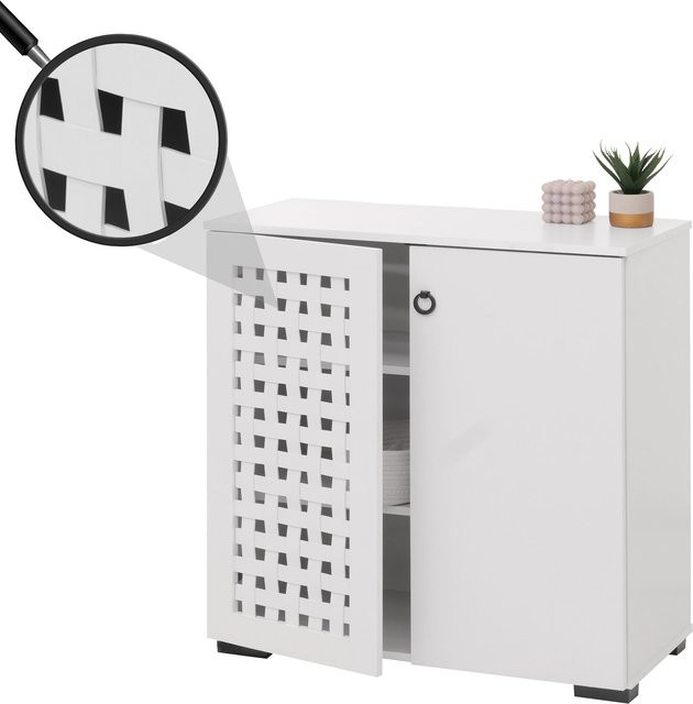 MCW Kommode N87 Sideboard in Weiß mit 3D-Flecht-Design, 2 Türen und 3 Staufächern mit Soft-Close, B/T/H: 82 x 37 x 80 cm - Bild 1