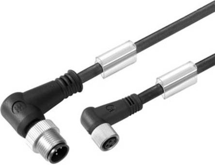 Weidmüller Sensor-Aktor-Steckverbinder M8 konfektioniert, Stecker gewinkelt und Buchse gewinkelt, 4 Pol, schwarz, 10,00 m - Bild 1