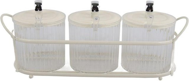 CosyHome Gewürzbox-Set im nordischen Stil mit Eisenständer, Farbe: Weiß und Transparent - Bild 1