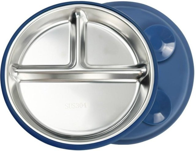 Senmao Baby-Essteller mit 3 Fächern aus 304 Edelstahl und Silikonhülle, dunkelblau - Bild 1