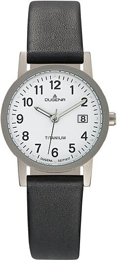Dugena Analoguhr, Quarz, Titan, Leder, Weiß, Schwarz, Damen - Bild 1