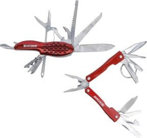 BGS Do it yourself Multifunktions-Werkzeug-Satz 2-teilig in Rot aus Edelstahl mit Messer, Säge, Schraubendrehern und Zange - Bild 1