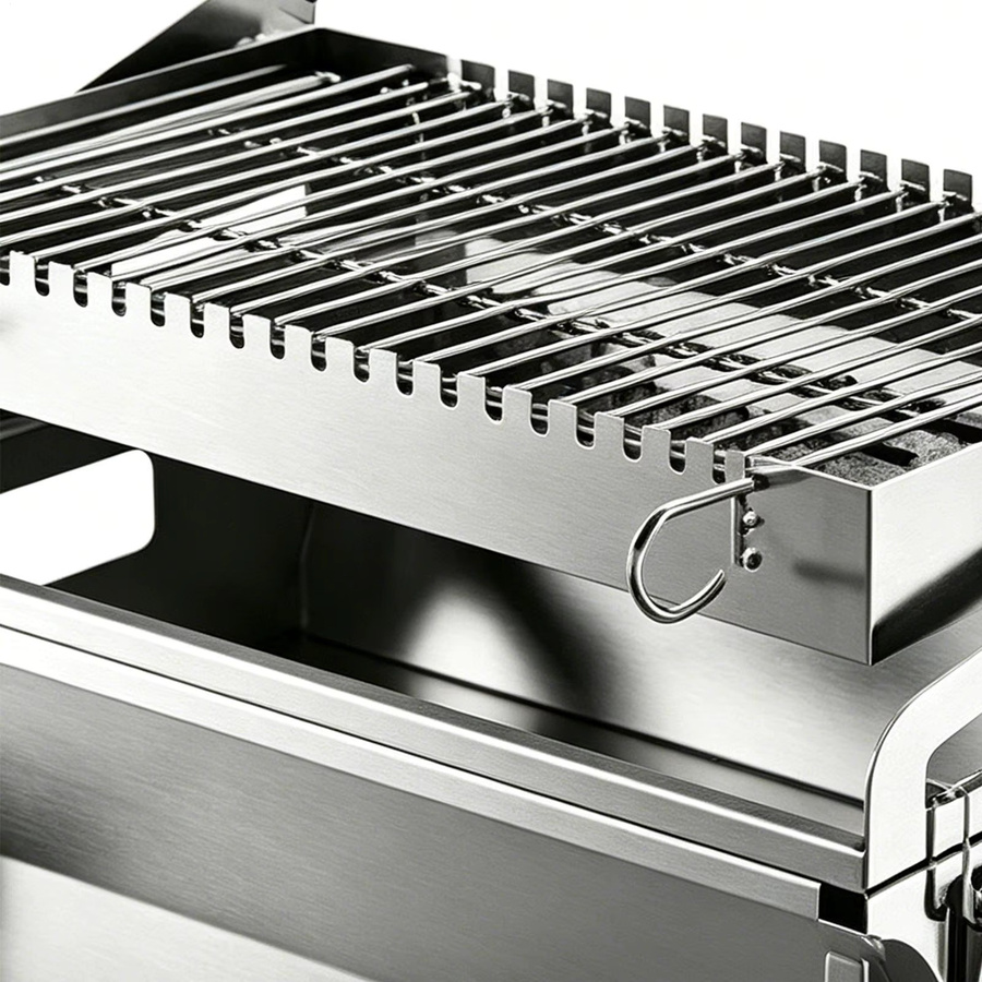 Tragbarer Holzkohle-Tischgrill aus Edelstahl in Silber mit 360-Grad-Drehung, B/T/H: 40,0 x 39,0 x 28,0 cm - Bild 5