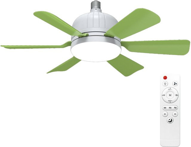 Igeteck Deckenventilator mit Licht in Grün und Weiß, sechsblättriges Design, leises und abnehmbares Lüfterblatt, einstellbare Farbtemperatur von 3000 K bis 6500 K - Bild 1