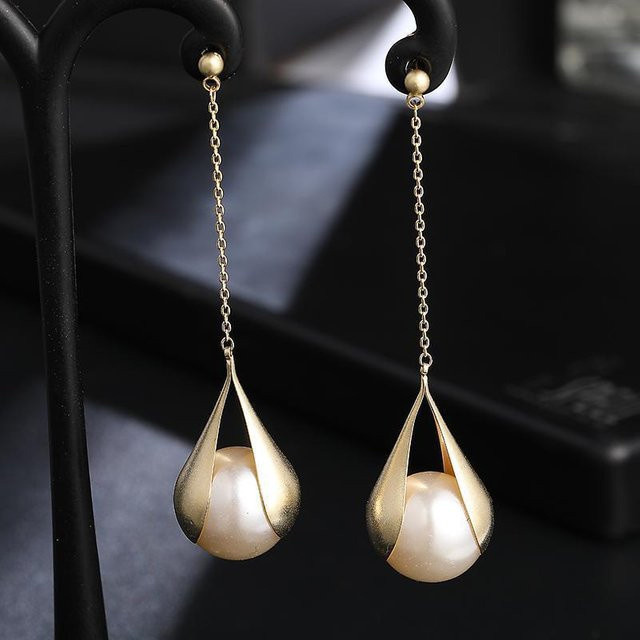Yiran Jewelry Lange Ohrringe, Perle, Kristall, Kupfer, gray, Damen - Bild 1