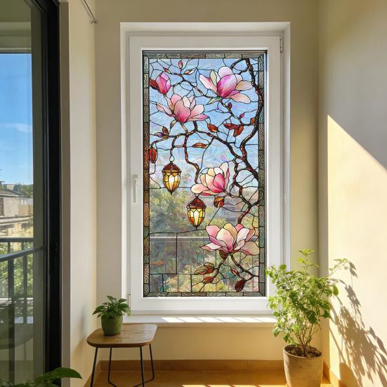 Begonie Sichtschutzfolie Yvonne Retro-Textur, bunt, klebstofffrei für Fenster und Glas im Badezimmer - Bild 4