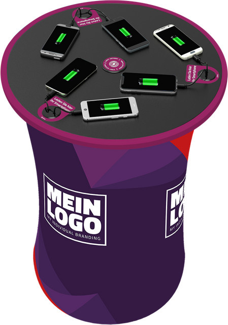 Mobiler Stehtisch akkut CHAT EXPO mit Handy-Ladekabel und Wireless Charging, mehrfarbig, Gestell schwarz, B/T/H: 59 x 59 x 100 cm - Bild 1